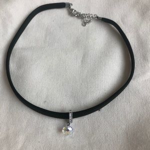 Black choker necklace crystal pendant charm cute classic dainty delicate